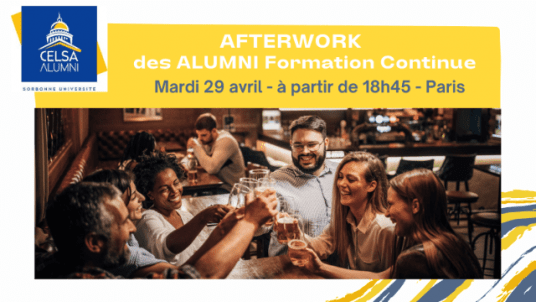 Afterwork des Alumni " formation continue ": SAVE THE DATE le mardi 29 avril.